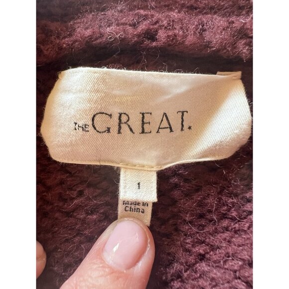 THE GREAT maroon red hearts lodge cardigan wool blend shawl collar sz 1(S) Cali - Picture 3 of 8